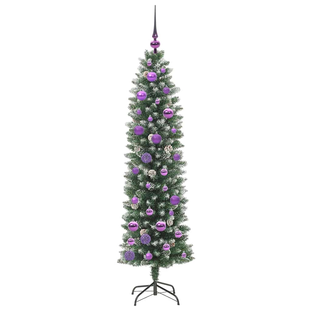 vidaXL Artificial Slim Christmas Tree Green and White 150 cm - 46387