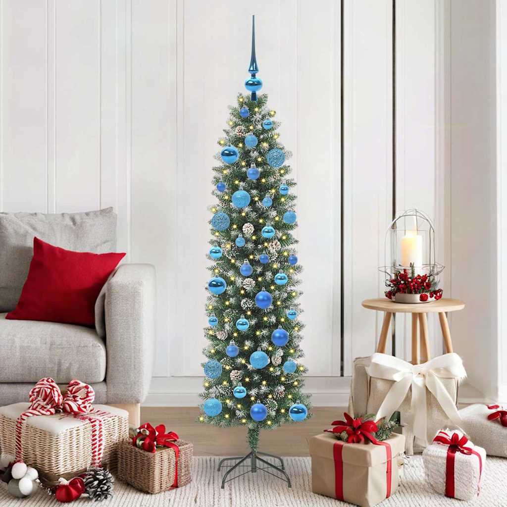 vidaXL Artificial Slim Christmas Tree Green and White 150 cm - 46388