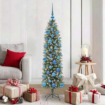 vidaXL Artificial Slim Christmas Tree Green and White 150 cm - 46388