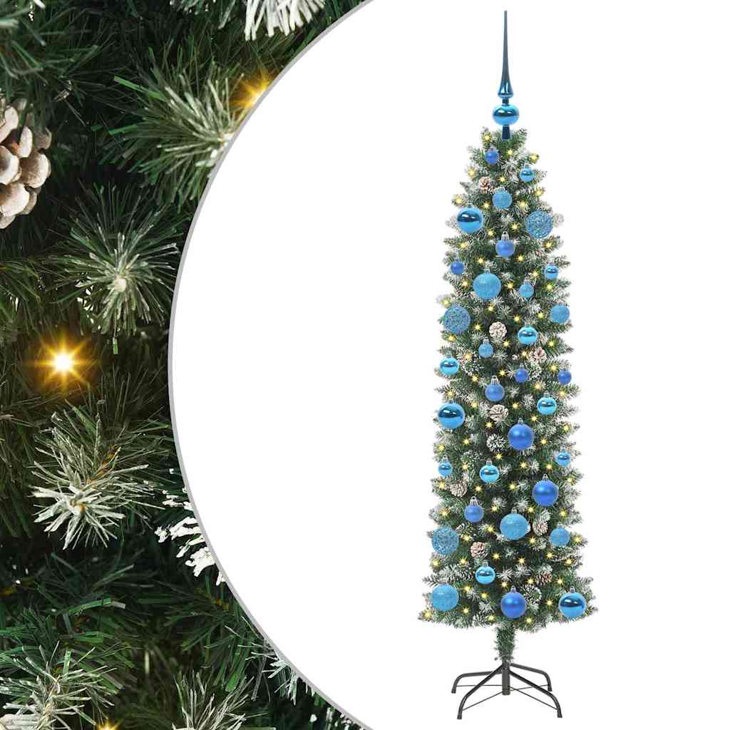 vidaXL Artificial Slim Christmas Tree Green and White 150 cm - 46388