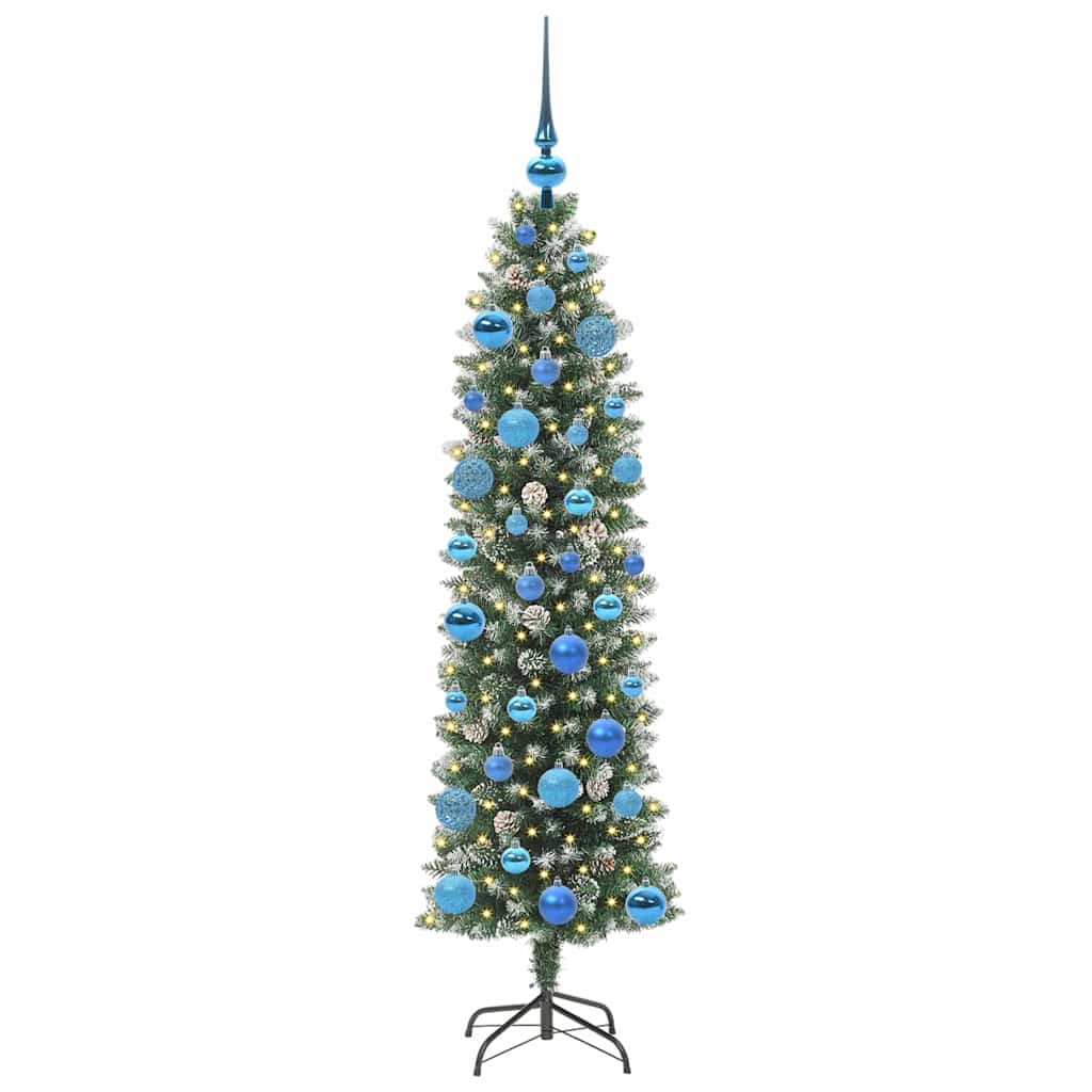vidaXL Artificial Slim Christmas Tree Green and White 150 cm - 46388