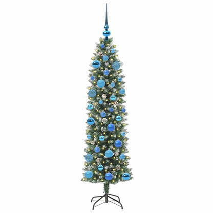 vidaXL Artificial Slim Christmas Tree Green and White 150 cm - 46388