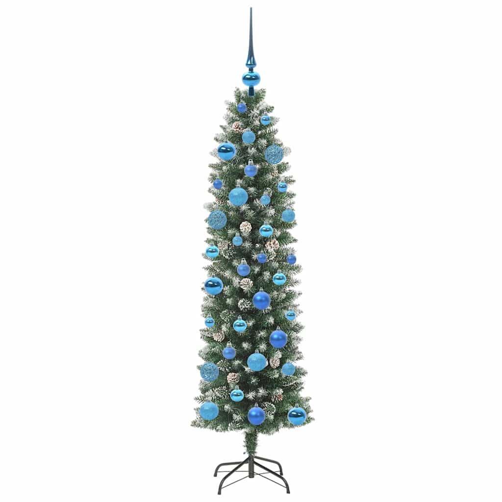 vidaXL Artificial Slim Christmas Tree Green and White 150 cm - 46388