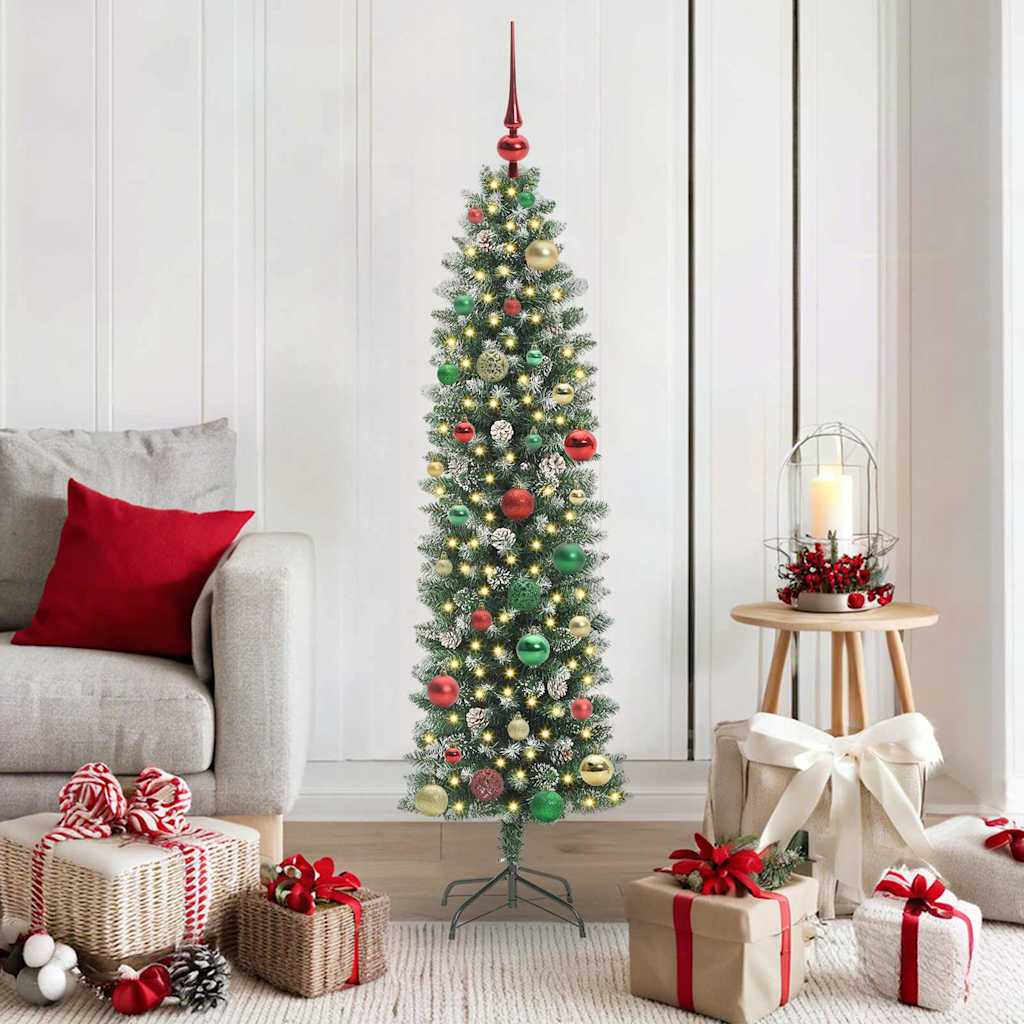 vidaXL Artificial Slim Christmas Tree Green and White 150 cm - 46390