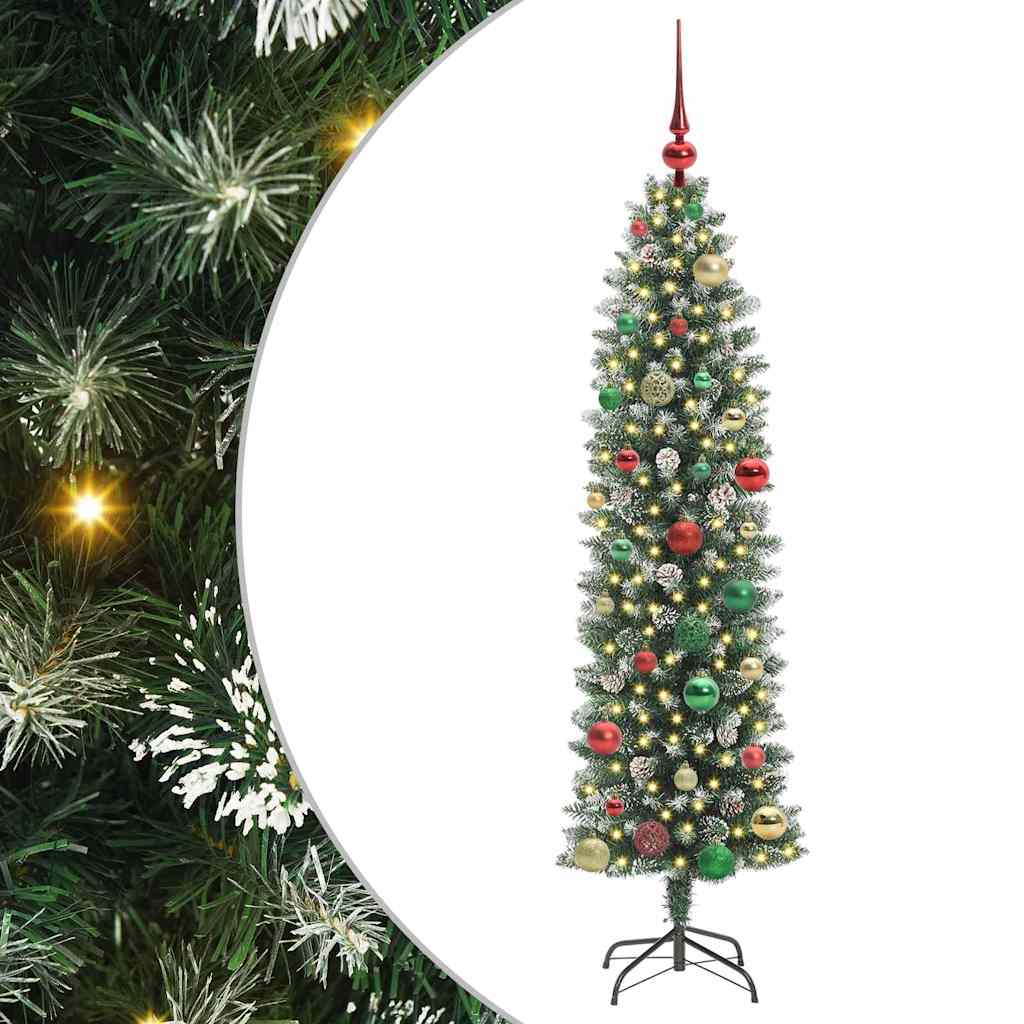 vidaXL Artificial Slim Christmas Tree Green and White 150 cm - 46390