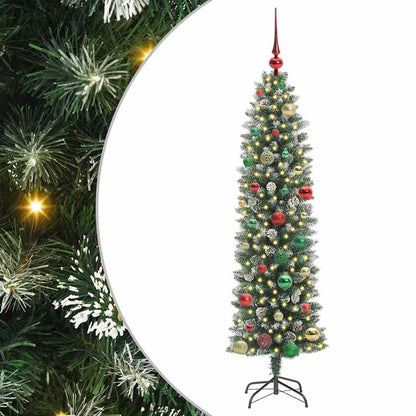 vidaXL Artificial Slim Christmas Tree Green and White 150 cm - 46390