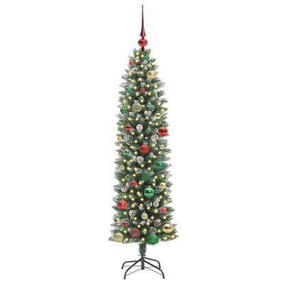 vidaXL Artificial Slim Christmas Tree Green and White 150 cm - 46390