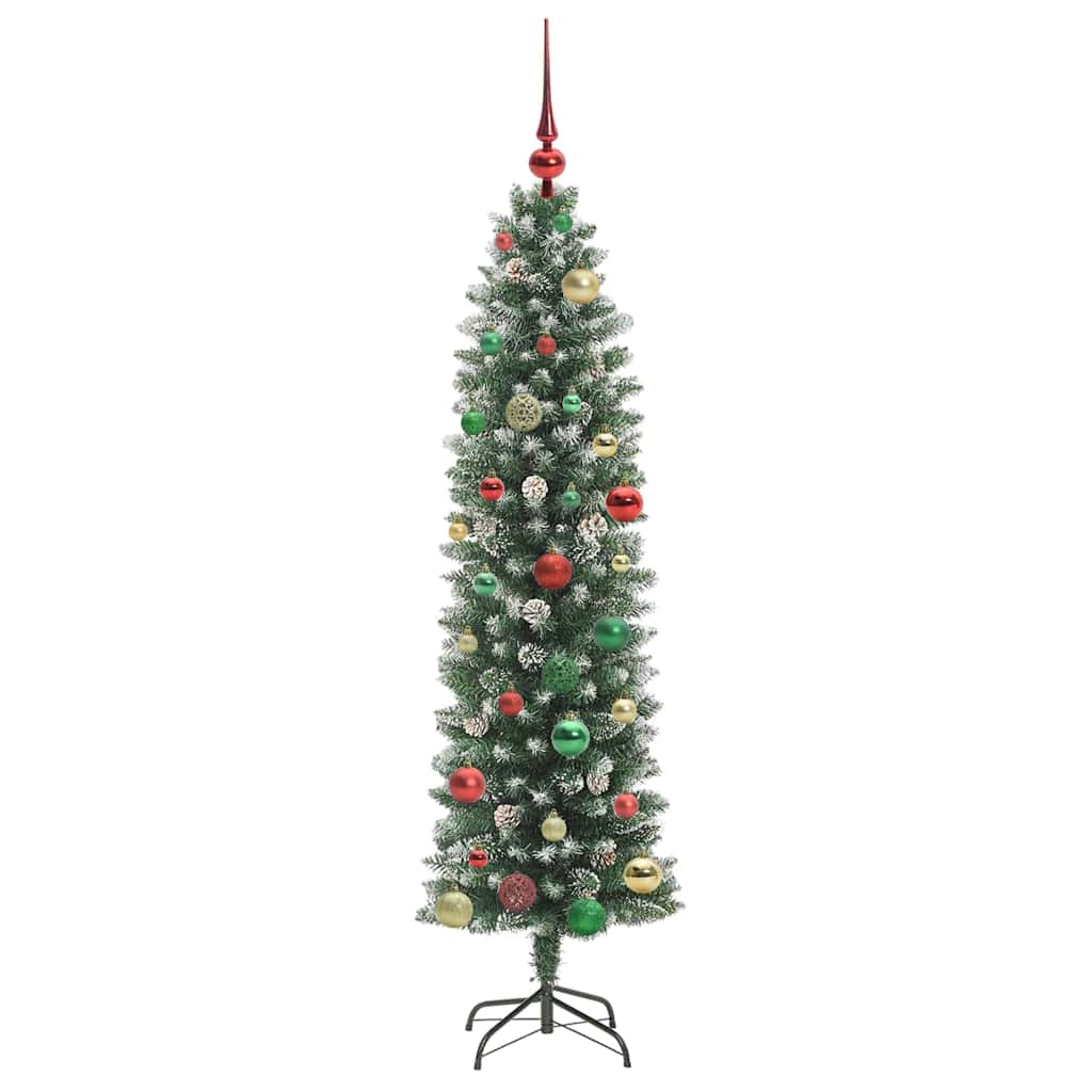 vidaXL Artificial Slim Christmas Tree Green and White 150 cm - 46390