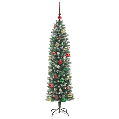 vidaXL Artificial Slim Christmas Tree Green and White 150 cm - 46390
