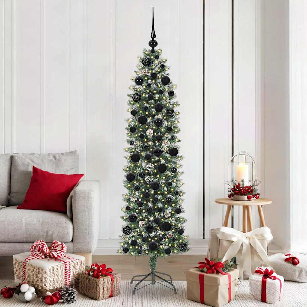 vidaXL Artificial Slim Christmas Tree Green and White 180 cm - 46403