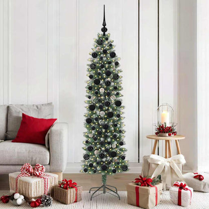 vidaXL Artificial Slim Christmas Tree Green and White 180 cm - 46403