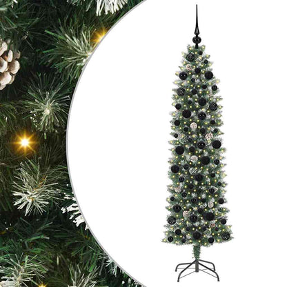 vidaXL Artificial Slim Christmas Tree Green and White 180 cm - 46403