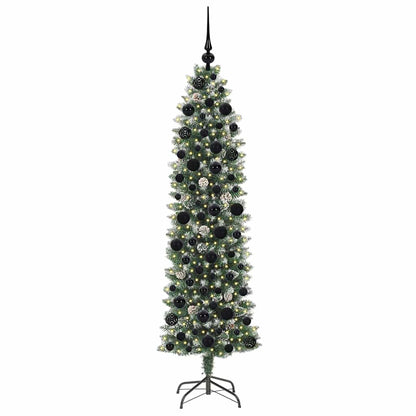 vidaXL Artificial Slim Christmas Tree Green and White 180 cm - 46403