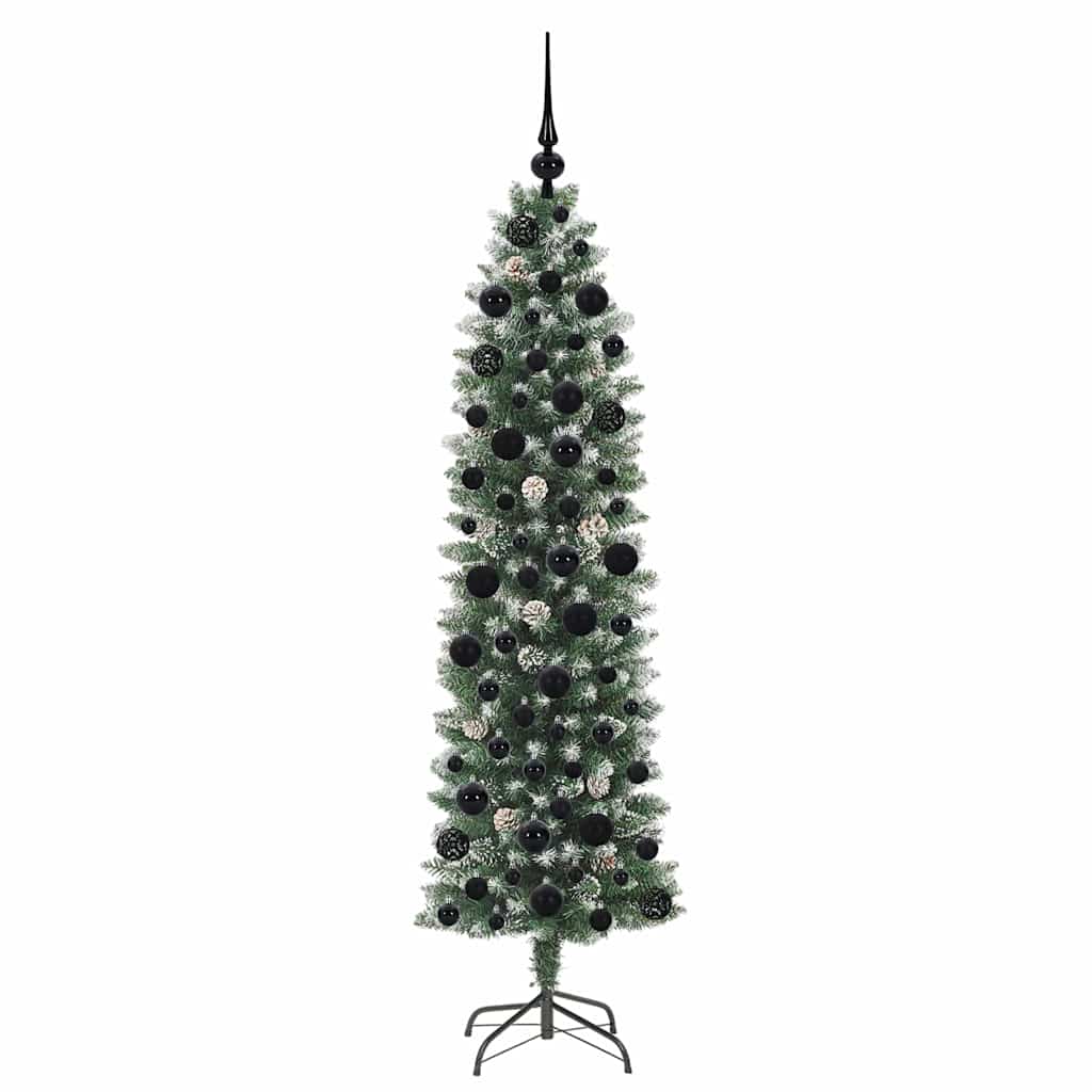 vidaXL Artificial Slim Christmas Tree Green and White 180 cm - 46403