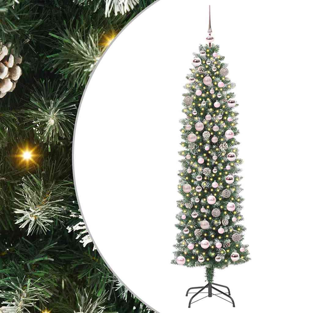 vidaXL Artificial Slim Christmas Tree Green and White 180 cm - 46404