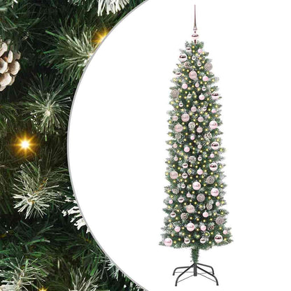 vidaXL Artificial Slim Christmas Tree Green and White 180 cm - 46404