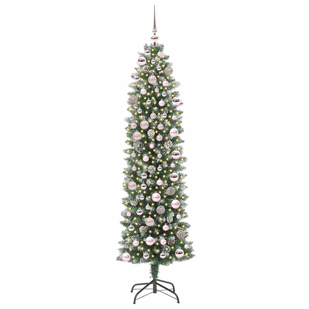 vidaXL Artificial Slim Christmas Tree Green and White 180 cm - 46404