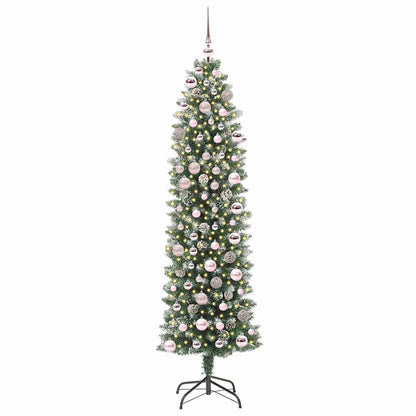 vidaXL Artificial Slim Christmas Tree Green and White 180 cm - 46404