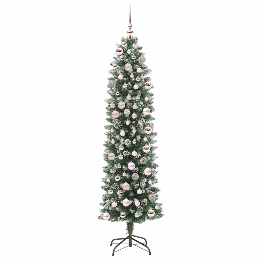 vidaXL Artificial Slim Christmas Tree Green and White 180 cm - 46404