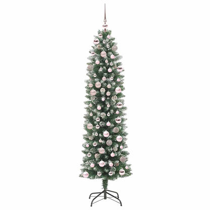 vidaXL Artificial Slim Christmas Tree Green and White 180 cm - 46404