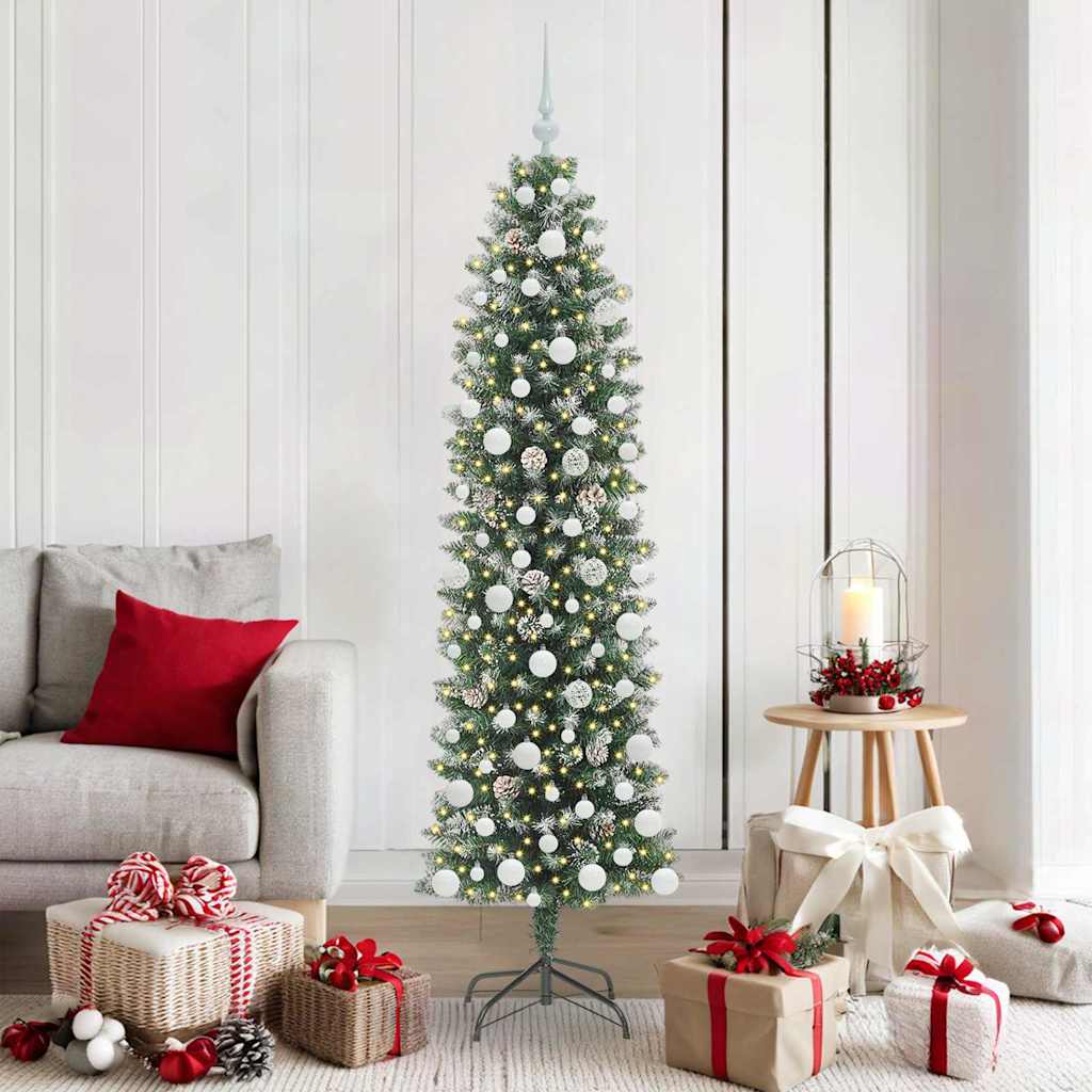 vidaXL Artificial Slim Christmas Tree Green and White 180 cm - 46413