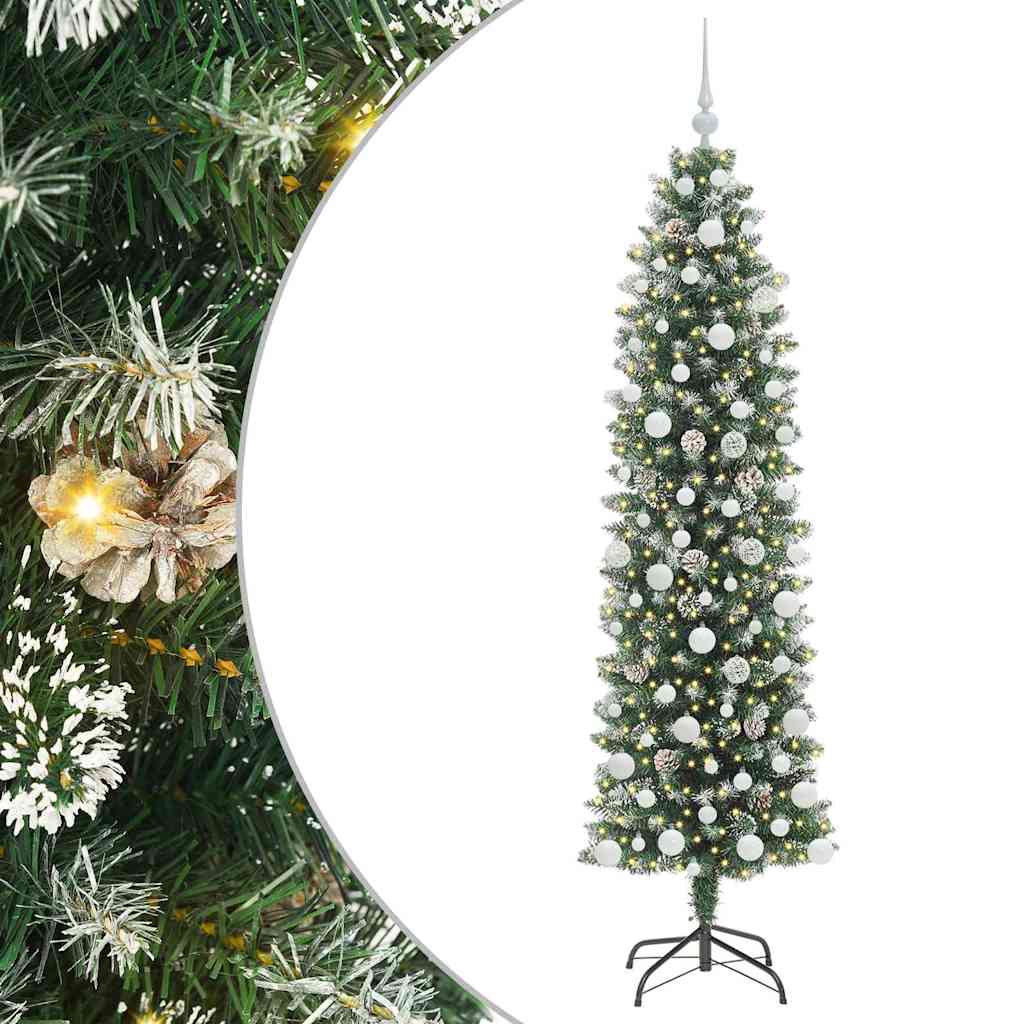 vidaXL Artificial Slim Christmas Tree Green and White 180 cm - 46413