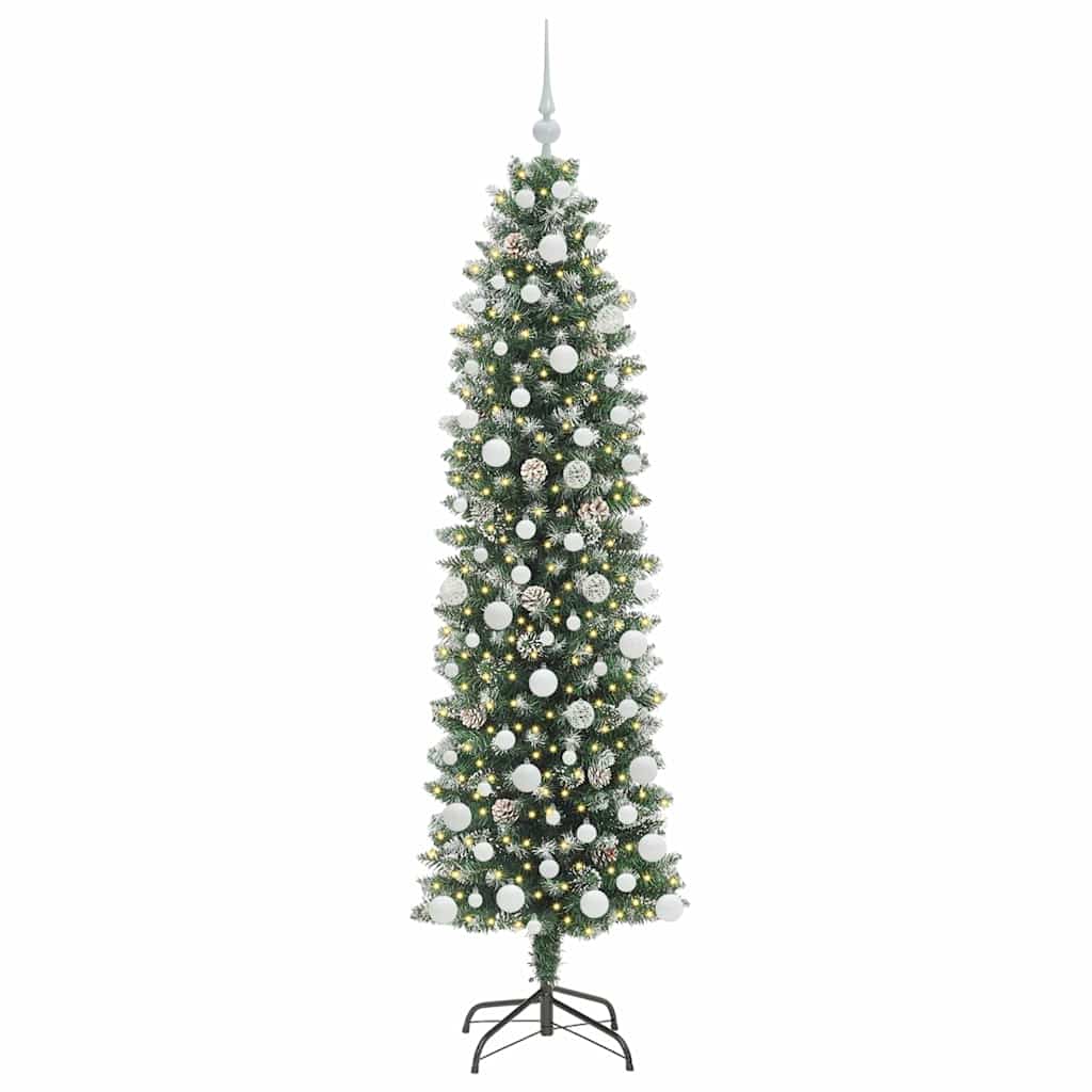 vidaXL Artificial Slim Christmas Tree Green and White 180 cm - 46413