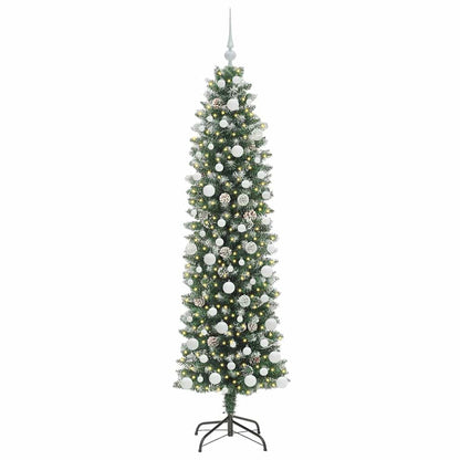 vidaXL Artificial Slim Christmas Tree Green and White 180 cm - 46413