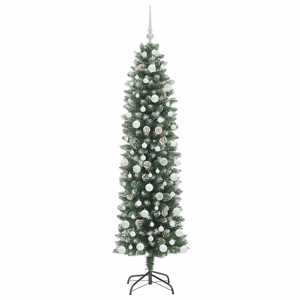vidaXL Artificial Slim Christmas Tree Green and White 180 cm - 46413