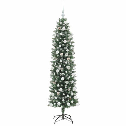 vidaXL Artificial Slim Christmas Tree Green and White 180 cm - 46413