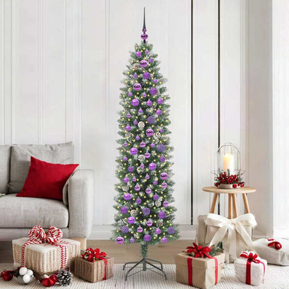 vidaXL Artificial Slim Christmas Tree Green and White 180 cm - 46414