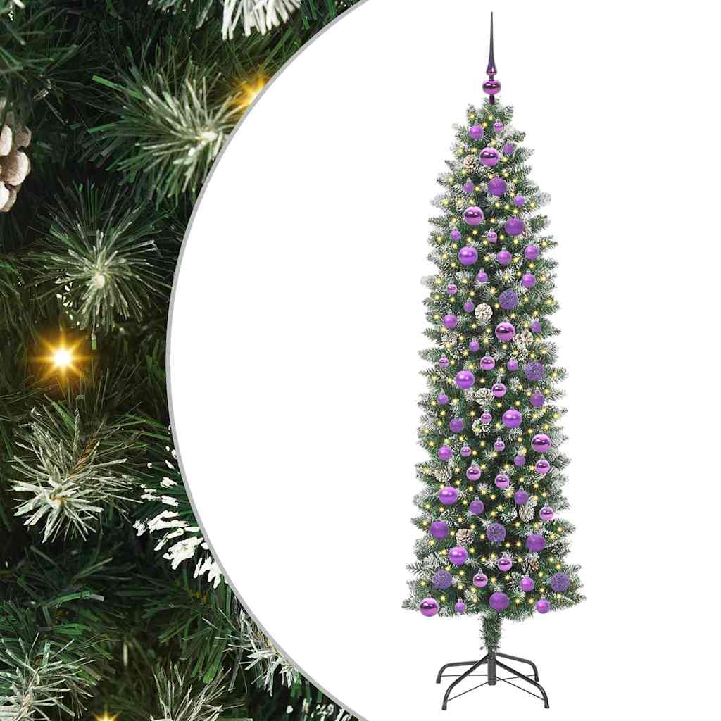 vidaXL Artificial Slim Christmas Tree Green and White 180 cm - 46414