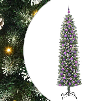 vidaXL Artificial Slim Christmas Tree Green and White 180 cm - 46414