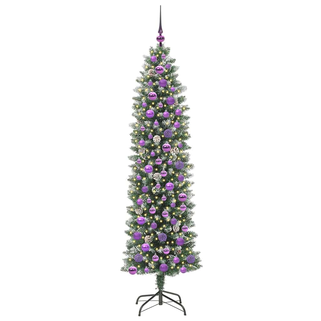 vidaXL Artificial Slim Christmas Tree Green and White 180 cm - 46414