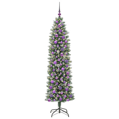 vidaXL Artificial Slim Christmas Tree Green and White 180 cm - 46414