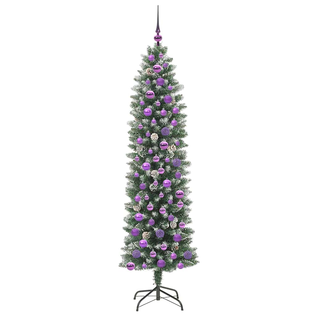 vidaXL Artificial Slim Christmas Tree Green and White 180 cm - 46414