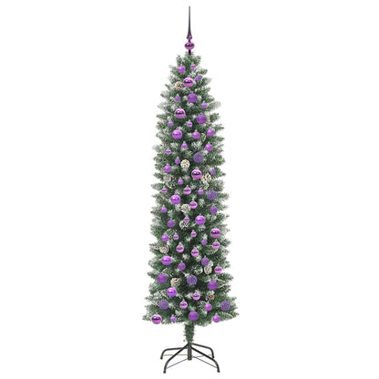 vidaXL Artificial Slim Christmas Tree Green and White 180 cm - 46414