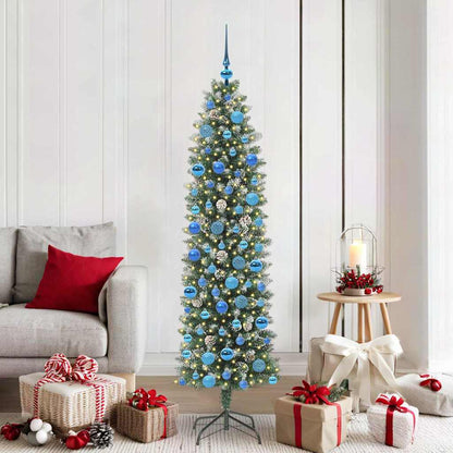 vidaXL Artificial Slim Christmas Tree Green and White 180 cm - 46425