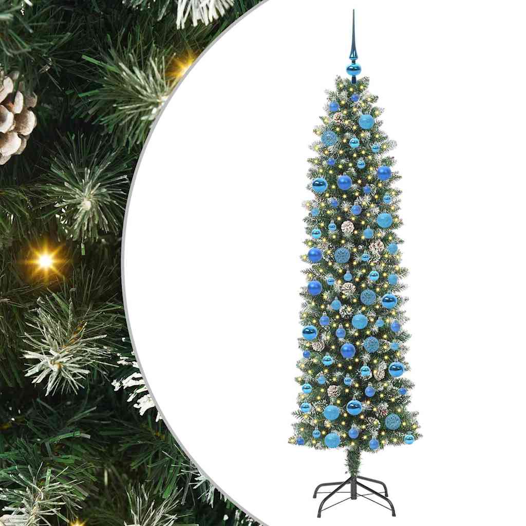 vidaXL Artificial Slim Christmas Tree Green and White 180 cm - 46425