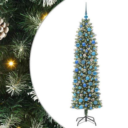 vidaXL Artificial Slim Christmas Tree Green and White 180 cm - 46425