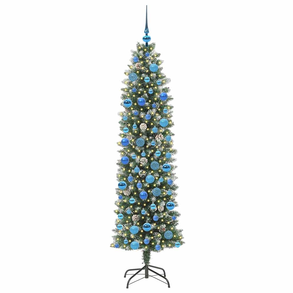 vidaXL Artificial Slim Christmas Tree Green and White 180 cm - 46425
