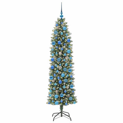 vidaXL Artificial Slim Christmas Tree Green and White 180 cm - 46425