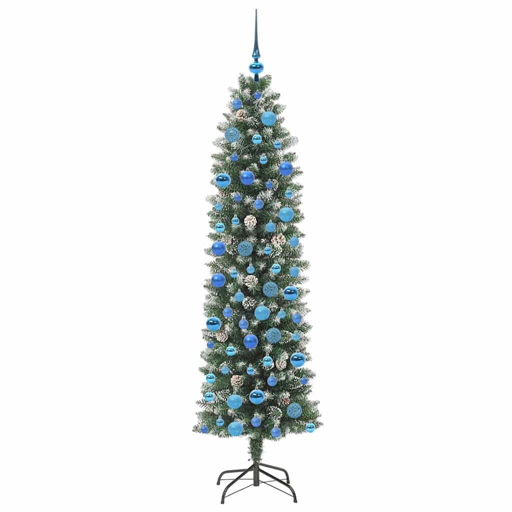 vidaXL Artificial Slim Christmas Tree Green and White 180 cm - 46425