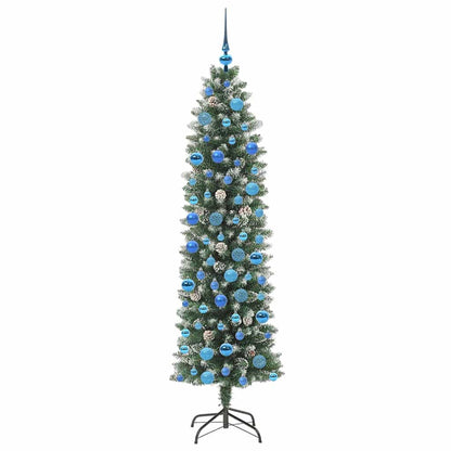 vidaXL Artificial Slim Christmas Tree Green and White 180 cm - 46425