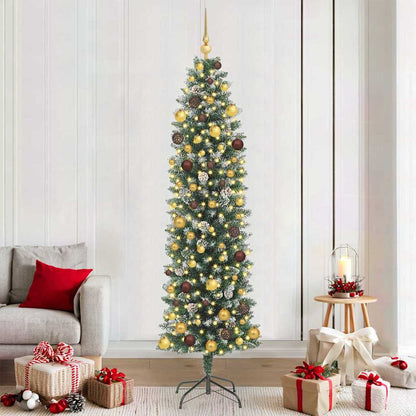 vidaXL Artificial Slim Christmas Tree Green and White 210 cm