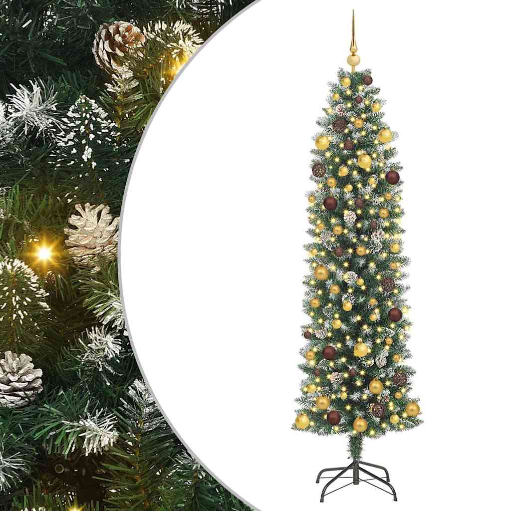 vidaXL Artificial Slim Christmas Tree Green and White 210 cm
