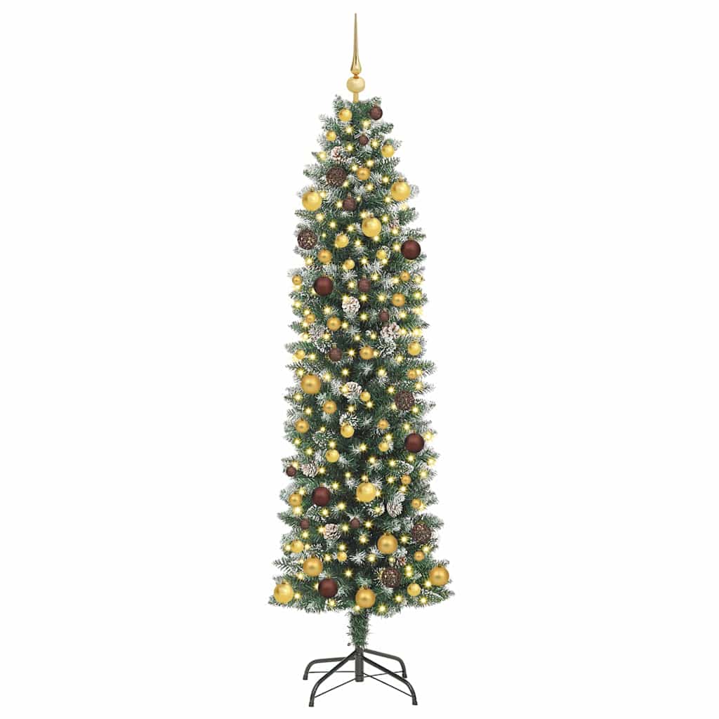 vidaXL Artificial Slim Christmas Tree Green and White 210 cm