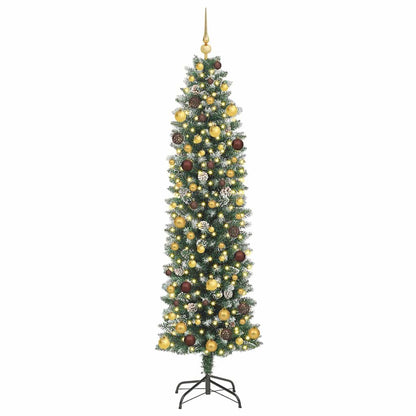 vidaXL Artificial Slim Christmas Tree Green and White 210 cm
