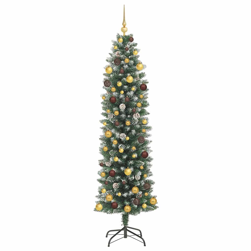vidaXL Artificial Slim Christmas Tree Green and White 210 cm