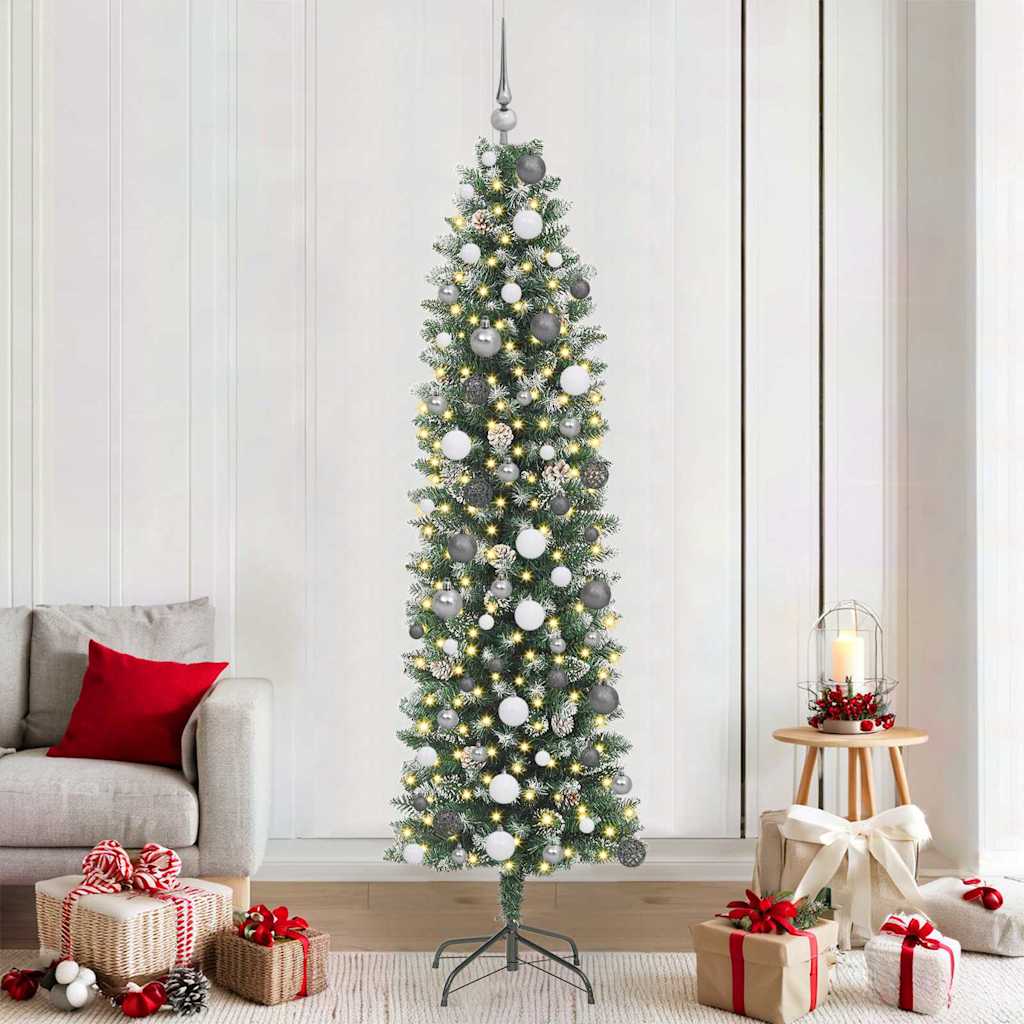 vidaXL Artificial Slim Christmas Tree Green and White 210 cm - 46427